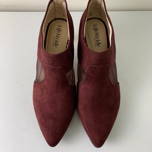 LifeStride Size 8W Annette Pointed Toe Kitten Heel Shooties Burgundy Faux Suede - Picture 3 of 15